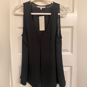 Daniel Rainn Sheer Black Sleeveless Women's V Neck Top, Size Large, NWT